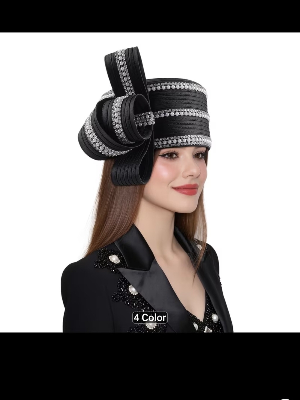 Elegant Black Church Hat with Silver Trim